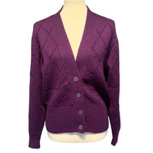 Talbots Vintage Ribbed V-Neck Front Button-Down 100% Wool Cardigan Sweater Large